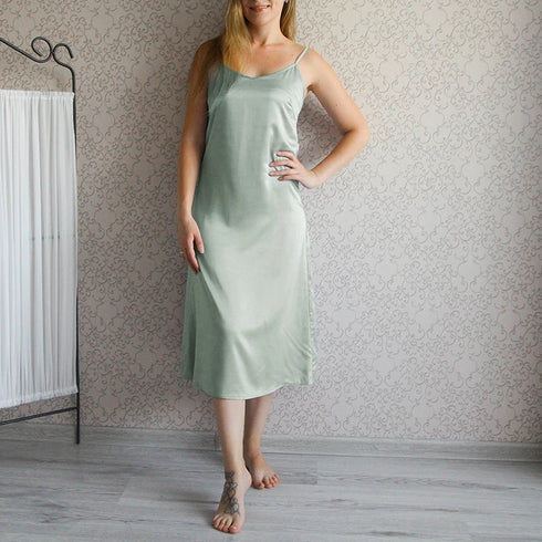 Satin Summer Backless Dress with Spaghetti Straps