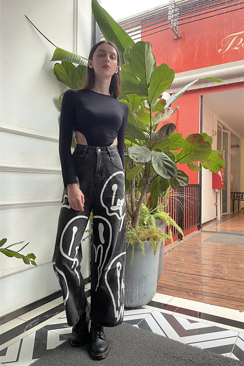 Black Loose Fit Wide Leg Denim Jeans