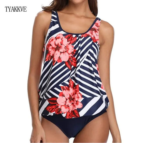 Floral Print Tankini Two Piece Bikini Set