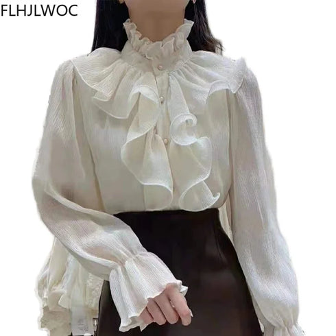 Elegant Ruffled White Blouse for Office Wear