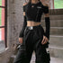 Patchwork Black T-shirts Gothic One Shoulder Sleeve Y2k Crop Tops Ruffles Hem Hip Hop Techwear Women Tees Stylish Summer Essentials