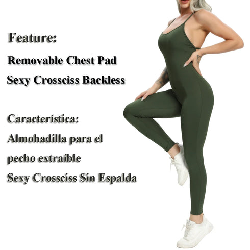 Women Jumpsuit Fitness Crisscross Backless Bodysuits Gym Active Sport One Piece Summer Casual Wear Sexy