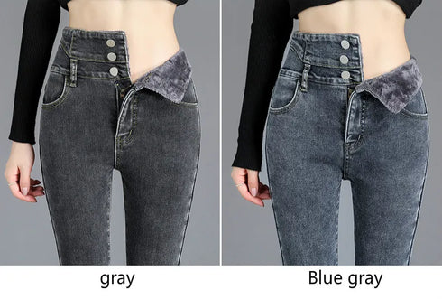 High-Waist Fleece-Lined Skinny Jeans for Women