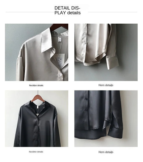 Spring Fashion Button Up Silk Shirt Vintage Blouse Women Satin Tops Office Lady Elegant Long Sleeves Female Loose Shirts 11355