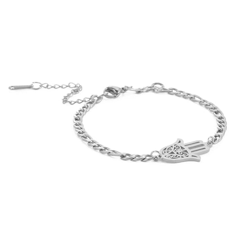 Skyrim Amulet Hamsa Hand of Fatima Bracelets on Hand Gold Color Women's Bracelet Stainless Steel Islamic Lucky Jewelry Gift