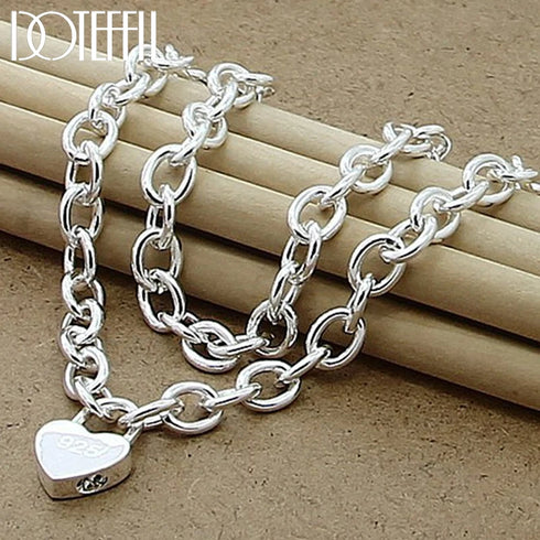 925 Sterling Silver Heart Lock Pendant Necklace