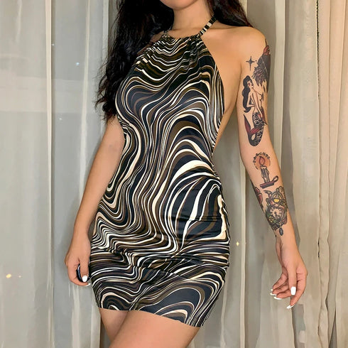Sexy Bodycon Mini Dress Backless Spaghetti Straps Halter Outfits