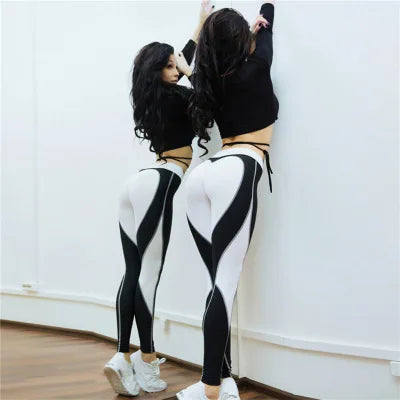 Heart Shape High Waist Leggings in Red and Black
