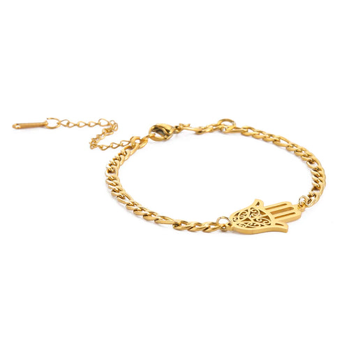 Skyrim Amulet Hamsa Hand of Fatima Bracelets on Hand Gold Color Women's Bracelet Stainless Steel Islamic Lucky Jewelry Gift