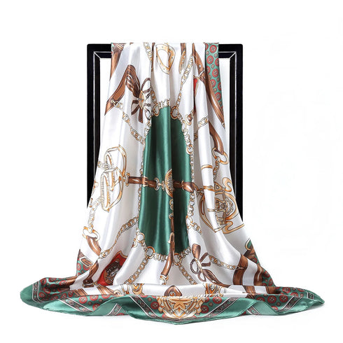 Large Silk Satin Hijab Scarf with Fashion Print - 90cm