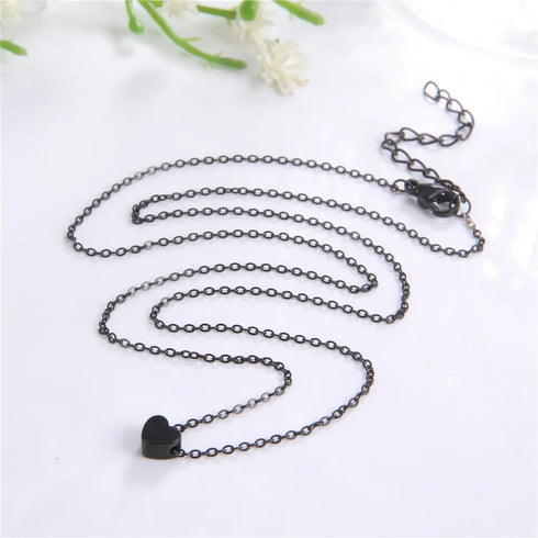 Mini Black Heart Pendant Necklace for Women