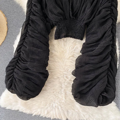 Elegant V-Neck Puff Sleeve Chiffon Blouse