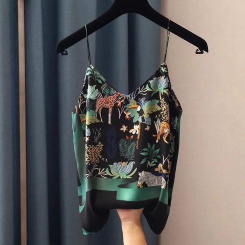 Vintage Floral Chiffon V-Neck Camisole for Women