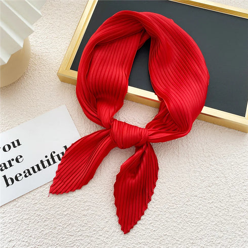 Pleated Print Silk Scarf - 70x70cm
