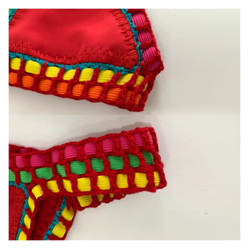 Women’s Boho Red Crochet Bikini Set