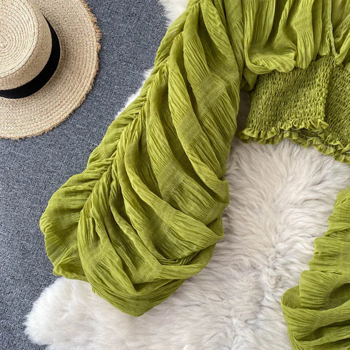 Elegant V-Neck Puff Sleeve Chiffon Blouse