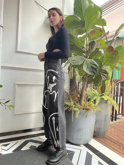 Black Loose Fit Wide Leg Denim Jeans