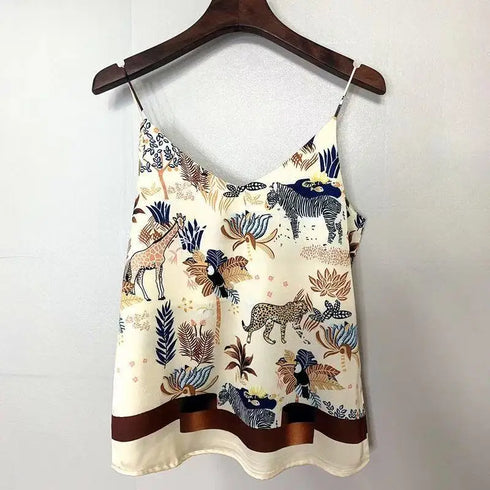 Vintage Floral Chiffon V-Neck Camisole for Women