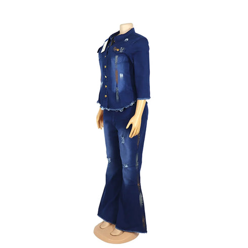 Women's Flared Denim Jeans with Ripped Detail