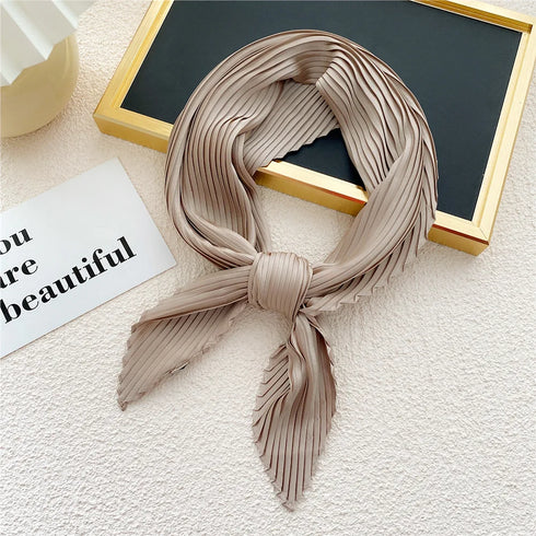 Pleated Print Silk Scarf - 70x70cm