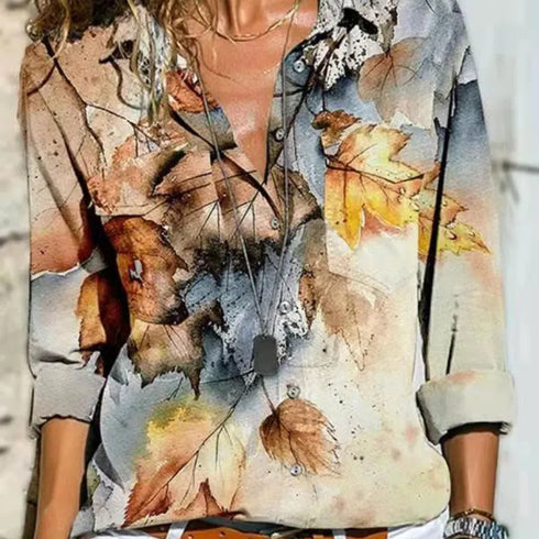 Casual Long Sleeve Printed Blouse for Women