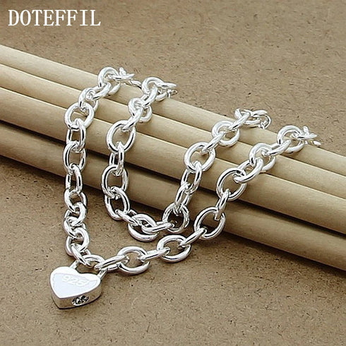 925 Sterling Silver Heart Lock Pendant Necklace