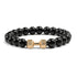 Natural Volcanic Stone Bracelet Men Matte Black Lava White Beads Fitness Jewelry