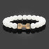 Natural Volcanic Stone Bracelet Men Matte Black Lava White Beads Fitness Jewelry