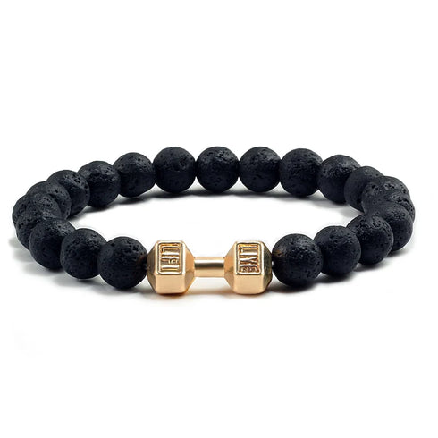 Natural Volcanic Stone Bracelet Men Matte Black Lava White Beads Fitness Jewelry