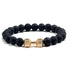 Natural Volcanic Stone Bracelet Men Matte Black Lava White Beads Fitness Jewelry