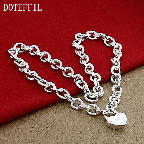 925 Sterling Silver Heart Lock Pendant Necklace