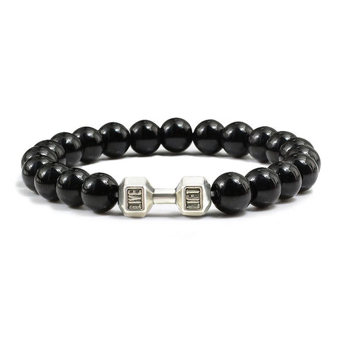 Natural Volcanic Stone Bracelet Men Matte Black Lava White Beads Fitness Jewelry