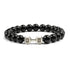 Natural Volcanic Stone Bracelet Men Matte Black Lava White Beads Fitness Jewelry