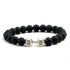 Natural Volcanic Stone Bracelet Men Matte Black Lava White Beads Fitness Jewelry