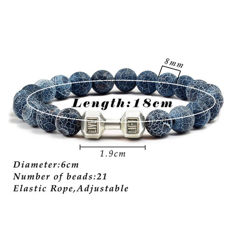 Natural Volcanic Stone Bracelet Men Matte Black Lava White Beads Fitness Jewelry