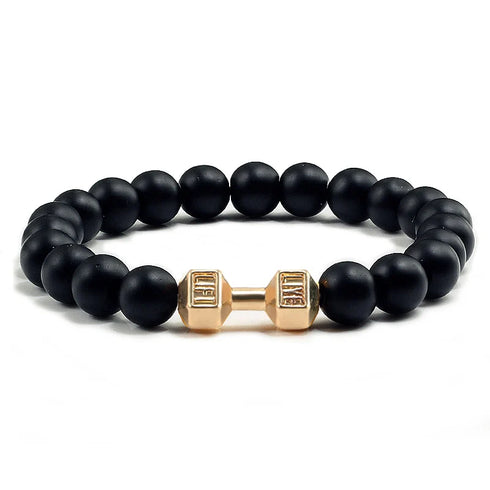 Natural Volcanic Stone Bracelet Men Matte Black Lava White Beads Fitness Jewelry