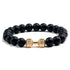 Natural Volcanic Stone Bracelet Men Matte Black Lava White Beads Fitness Jewelry