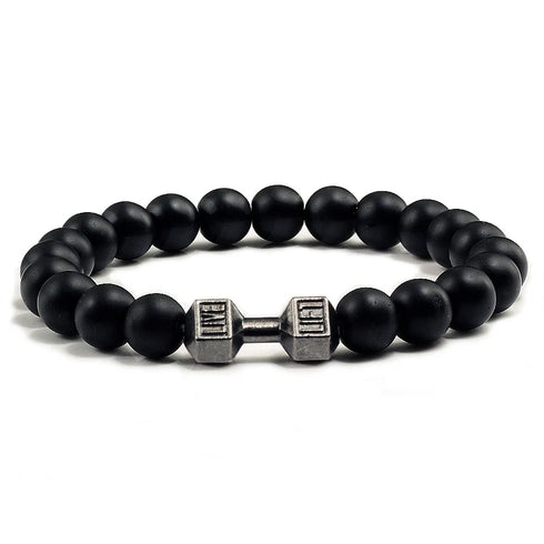 Natural Volcanic Stone Bracelet Men Matte Black Lava White Beads Fitness Jewelry
