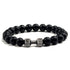 Natural Volcanic Stone Bracelet Men Matte Black Lava White Beads Fitness Jewelry