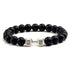 Natural Volcanic Stone Bracelet Men Matte Black Lava White Beads Fitness Jewelry