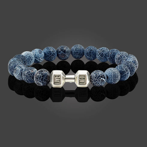 Natural Volcanic Stone Bracelet Men Matte Black Lava White Beads Fitness Jewelry