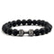 Natural Volcanic Stone Bracelet Men Matte Black Lava White Beads Fitness Jewelry