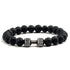 Natural Volcanic Stone Bracelet Men Matte Black Lava White Beads Fitness Jewelry