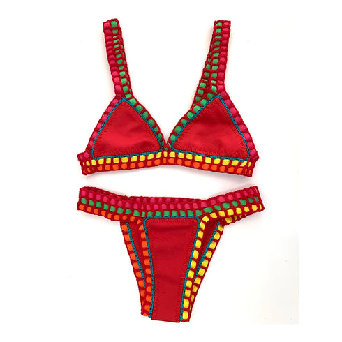 Women’s Boho Red Crochet Bikini Set