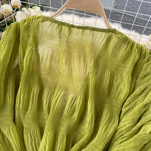 Elegant V-Neck Puff Sleeve Chiffon Blouse