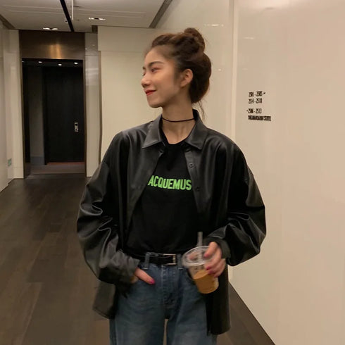 Chic Women's PU Leather Biker Jacket in Classic Black