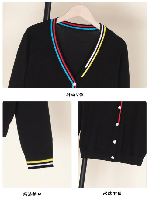 V-Neck Crochet Cardigan in Black