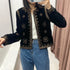 Women's Velvet Short Cardigan with Embroidery and Sequins