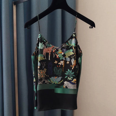 Vintage Floral Chiffon V-Neck Camisole for Women