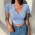 Floral Cross Crop Top - Short Sleeve V-Neck